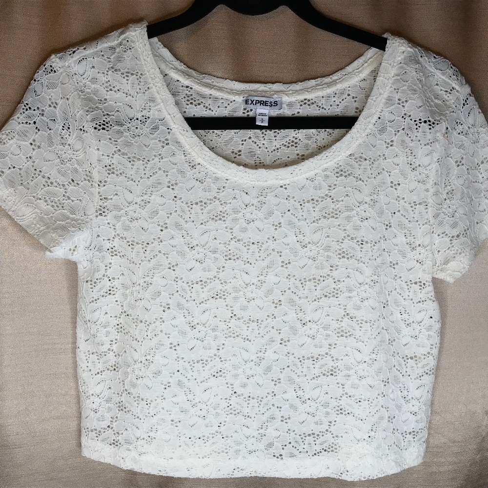 Express White Floral Lace Crop Top